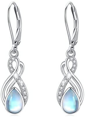 Unendliche Mondstein Ohrringe für Frauen 925 Sterling Silver Unendliche Leverback Tropfen Ohrringe Hängend Regenbogen Mondstein Schmuck Unendliche Geschenke für Damen Herren