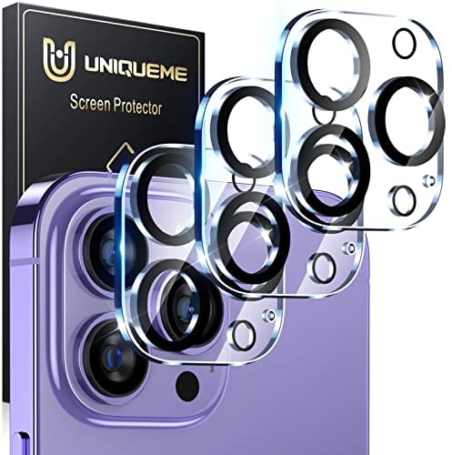 UniqueMe pour iPhone 14 Pro/iPhone 14 Pro Max Protection Camera Objectif - Ultra HD Caméra Protection, 9H Dureté, Ultra Résistant Film Verre Trempé, Facile à Installer - 3 Pièces
