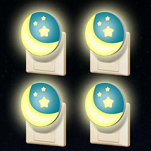 Annmore Nachtlicht Steckdose LED, Motiv Mond und Stern, 4 Stück Dämmerungssensor Kinder Schlaflicht, Nachtlampe Baby Schlummerlicht, Orientierungslicht für Treppe
