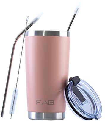 FAB | Vacuum Insulated Tumbler with Lid & Straw 560ml (20oz)| Reusable Stainless Steel Flask for Hot & Cold Drink | Iced Coffee Cup | Travel Mug | BPA Free - Silver Pink