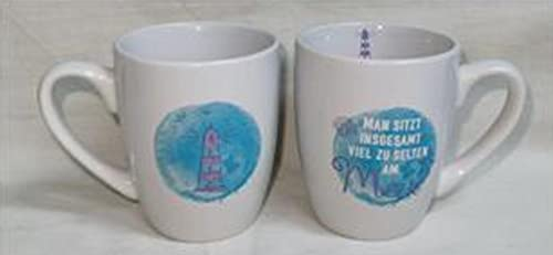 Cepewa - 56494 - Kaffeebecher, Becher, Maritim, weiß, Steingut, spülmaschinengeeignet, 9,5cm x 8,2cm, Leuchtturm