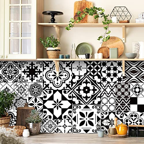Adesivi per piastrelle per cucina fai da te, 28 pezzi, piastrelle autoadesive da parete per bagno, impermeabili, a prova di olio, arte (15 x 15 cm, 10 x 10 cm, 20 x 20 cm, 19,8 x 19,8 cm) (bianco e