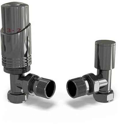 UK Radiators Black Nickel Radiator Valve 15mm Angled Lockshield Valve in Black Nickel and Polished Finish - Classy and Modern Design 1/2 x 15mm Angled Radiator Valve