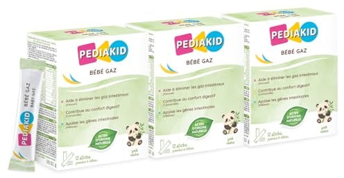 PEDIAKID Bébé Gaz - Bien-être Digestif & Extraits de Plantes 12 sticks x3 | Dès la naissance, fenouil, camomille, mélisse, menthe poivrée, fibres prébiotiques, poudre à diluer, sans gluten, goût neutre