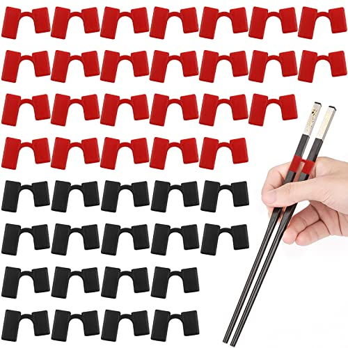 42 Pcs Chopstick Helpers Reusable Training Chopsticks Hinges Connector Plastic Training Chopstick Learn Practice Chopsticks Trainer for Beginner Trainers (Red+Black)