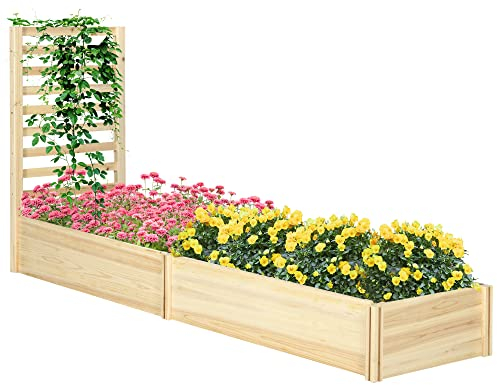Outsunny Jardinière avec Treillis carré Potager en Bois 230 x 60 x 110 cm Effet Bois Naturel
