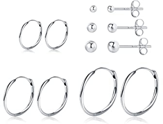 HUABOLA CALYN 6 Paar Ohrringe Sterling Silber 925 Set, Gesundheitsstecker Ohrringe für mehrere Piercings, Hypoallergen Knorpel Huggies Creolen für Damen Herren Mädchen-2/3/4/8/10/12mm