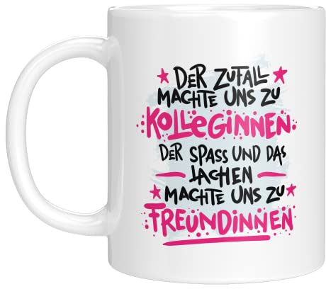 TassenTicker - Der Zufall machte uns zu Kolleginnen - Freundinnen - Geschenk - Kollegin - Geschenkidee - Büro - Arbeit - Arbeitsplatz - Geburtstagsgeschenk (Weiß)