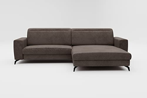 CAVADORE Ecksofa Bounce in Vintage-Leder-Optik / L-Form-Sofa mit Longchair + mattschwarzen Metallfüßen / 290 x 88 x 178 / Mikrofaser, Dunkelgrau