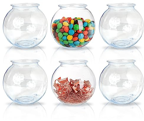 Small Plastic Fish Bowls for Drinks, 16 oz Mini Centerpiece Dishes, 6 Pack