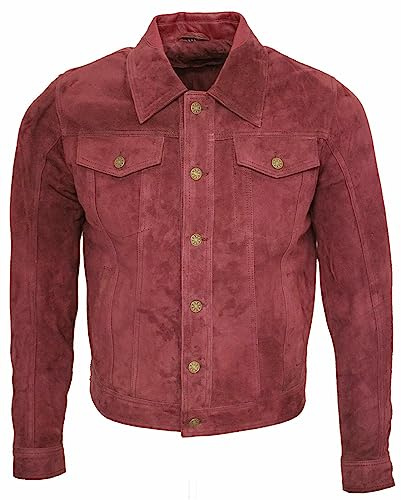 Infinity Männer Burgund Ziege Wildleder Bomber Varsity Jacke XL