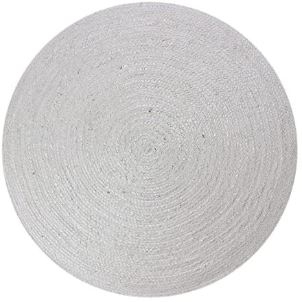 CASAVANI Collection Circle Area Rug – 3,5 m runder weißer natürlicher Jute-Matte geometrischer Kelim-Teppich für drinnen und draußen, Flachgewebe-Teppiche für Schlafzimmer, Nachttisch, runder