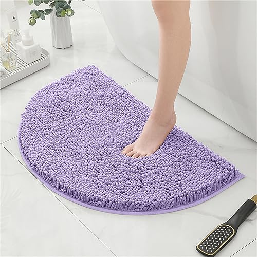 Mateju Chenille Badezimmerteppich rutschfest, Weich Halbkreis Badteppich Badematte Saugfähige Badvorleger Maschinenwaschbare für Badewanne Dusche Toilette (50 * 80CM,Violett)