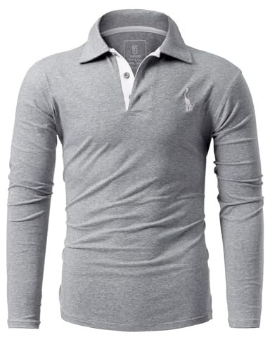 GLESTORE Long Sleeve Polo Shirts Mens Golf Giraffe Tops Men's Adult Casual Polos Dark Gray L