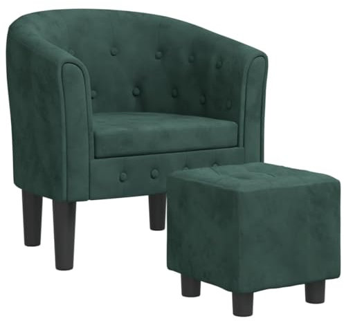 vidaXL Fauteuil Cabriolet avec Repose-Pied, Chaise avec Accoudoirs, Canapé avec Dossier, Siège Rembourré Salon Chambre, Vert Foncé Velours