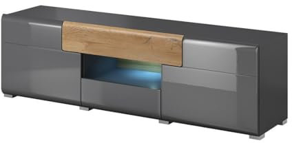 PRICE FACTORY just for you Meuble TV 160cm Collection Ohio. Coloris Gris Anthracite et chêne.