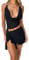 Geagodelia Robe Femme Eté Sexy Courte Dos Nu Col Décolleté sans Manches Mini Robe Halterneck Asymétrique Fendue à Volant (Noir, S)