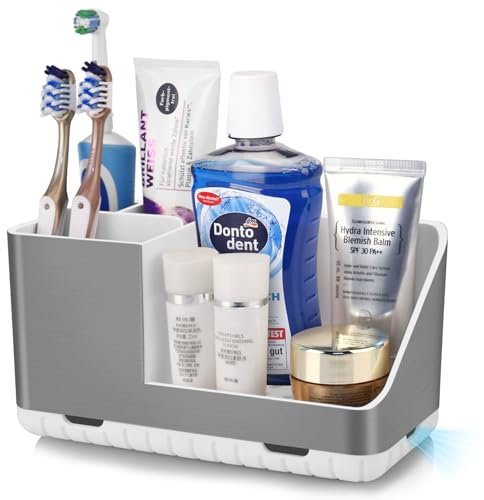 Zahnbürstenhalter für Badezimmer Organizer, Elektrische Zahnbürste Halterung mit Abflussloch, Abnehmbarer Zahnbürsten Organizer für Badezimmer, Küche und Familie (Brushed Silver)