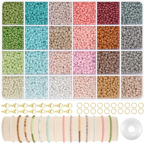 RUBY 3mm Perlen für Armbänder, 24 Farben Perlenset für armbänder Glasperlen zum Auffädeln, Selber Machen Geschenke für Kinder, Erwachsener zu Weihnachten, Feiertage, Partys usw.