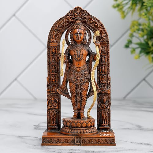 Global Grabbers 3D Ram Lalla Ayodhya Idol Statue Showpiece Murti for Home Decor Decoration Gift Gifting Items car Dashboard Accessories (ORG_BLK-RL1, 6 INCH), Religious