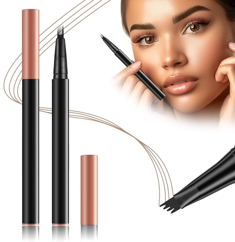 Augenbrauenstift mit 4 Spitze Micro Kopf, Augenbrauenstift Micro 4 Punkt Brauenstift Langanhaltend Wasserdicht Natürliche Augenbrauen Make-up (Hellbraun)
