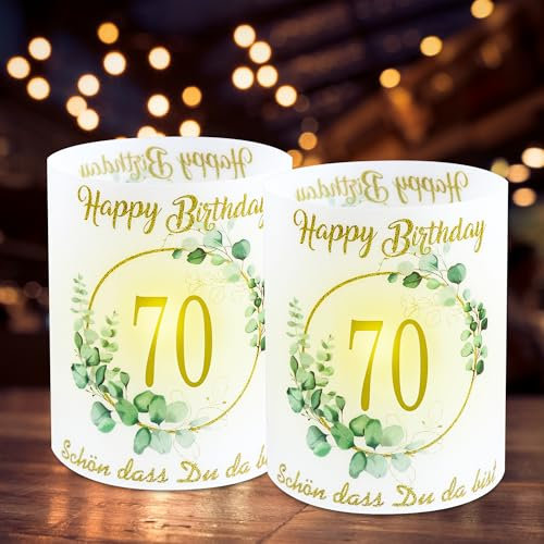 8 Stück Windlicht Tischdeko 70 Geburtstag, 70 Jahre Happy Birthday Deko, Stimmungsvolle Tischdeko 70. Geburtstag Frau Mann, 70ter Geburtstag, Geeignet für Teelichter oder Kerzen
