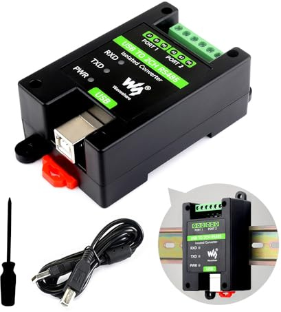 Waveshare USB to 2CH RS485 Industrial Grade Isolated Converter, Onboard Original FT2232HL Chip, USB to RS485 Adapter, Multiple Protection Circuits, Wall-Mount and Rail-Mount Support