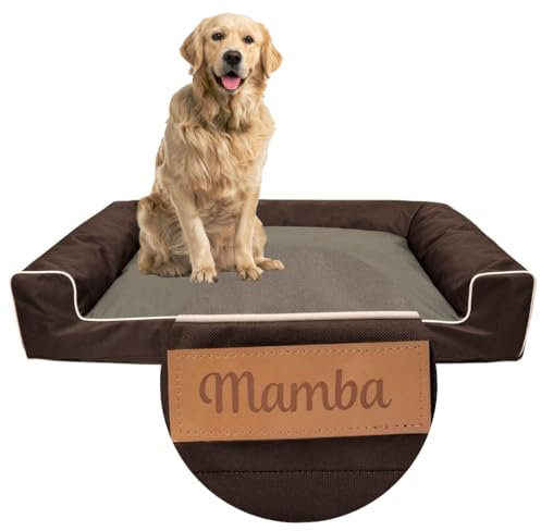 Petsen Personalisierte Hundebett - Grosse Große Mittelgroße Hunde - Hundekissen groß– Hundekörbchen - Hundesofa mit Gravieren Namen (Braune, L 118 x B 78 x H 17 cm)