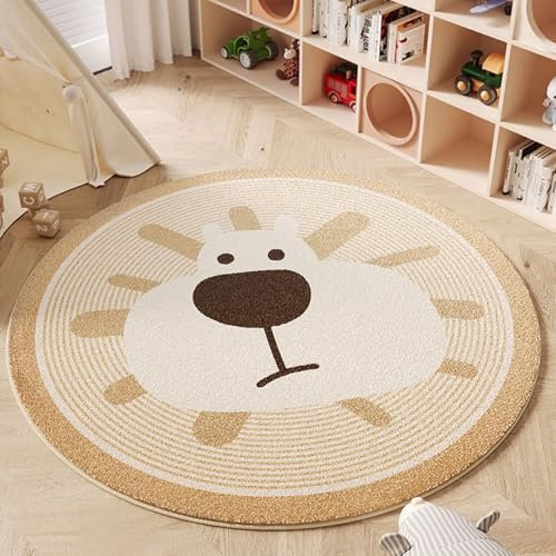 Ueiwffzo Kinderteppich Rund, Spielteppich Kinder, Waschbar Krabbeldecke Teppich Kinderzimmer,Pädagogischer Kinderzimmer Teppiche für Junge Mädchen (Löwe,80 * 80cm)