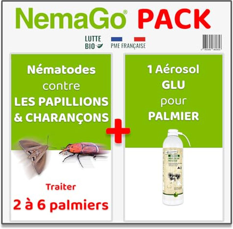 Nemago® - Nématodes Traitement contre le Papillon du Palmier et le Charançon Rouge - Traiter 2 à 6 Palmiers - Lutte biologique - Anti vers et larves (Traitement + Bombe Aérosol protection Palmier)