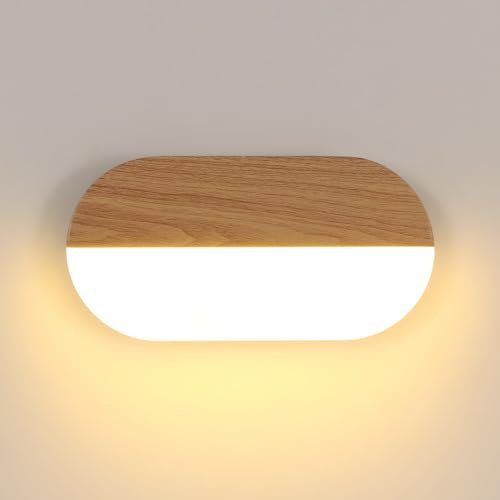 Comely LED Wandleuchte Innen, 7W 787LM Moderne Innenwandleuchte, Holzfarbe Wandlampe, Innenwandlampe für Schlafzimmer, Wohnzimmer, Treppenhaus, Warmes Licht 3000K, 22cm