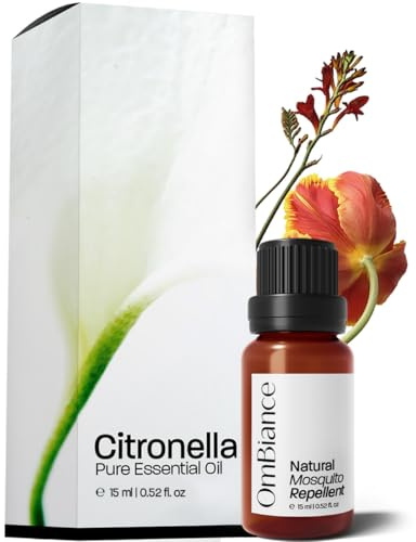 OmBiance | Ätherisches Zitronellaöl - Über 10 ANWENDUNGEN! | 100% rein und natürlich | Mückenschutz | Für Luftbefeuchter, Aromatherapie, Entspannung & Massagen | Haut- & Gesichtspflege (15 ml)