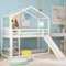 KOMHTOM Lit en Hauteur avec Toboggan et escalier Lit superposé avec sommier à Lattes 90X200 Lits d'enfant en Forme de Maison (Blanc, Matelas Non Inclus)