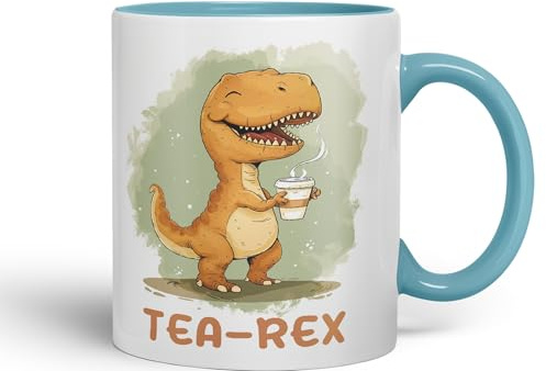 Vixar Tea-Rex, Dinosaurus, Dino Joke sarkasm Sarcastic Ceramic Coloured Mug Cup for Tea Coffee Hot Brew 330ml 11Oz Gift (Turquoise)