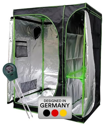 Mucola Growzelt Zuchtzelt Set mit 3-in-1 Messgerät 240x120x200 cm Schwarz | Licht- und wasserdicht, reflektierende Innenbeschichtung, für Hydrokultur und Erdanbau, robustes 600D-Gewebe, mit Klicksystem