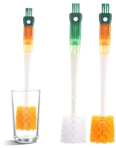 5 in 1 Water Bottle Brush, 2PCS Multifunctional Water Bottle Brushes for Cleaning, Waterbottle Brush Straw Cleaner Tool for Washing Glass Milk Bottles Jars Cups Flask Cleaner (Orange+White)