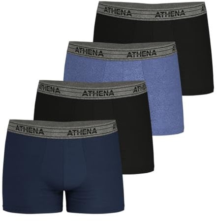 Athena Homme Basic Coton Ld40 Boxer, Bleu/Noir/Bleu Chine/Noir, L EU