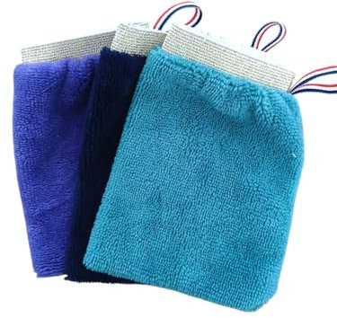 Lot de 3 gants démaquillants en éponges bambou oeko-tex Doux pour le visage soins de la peau Doux Visage Routine beauté Soins de peau Lavable (mauve/bleumarine/bleucanard)
