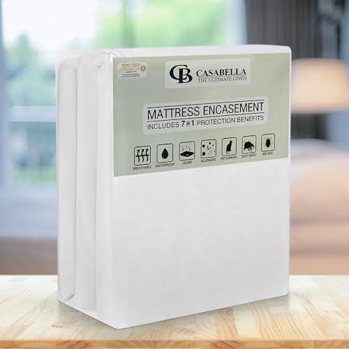 Casabella Waterproof Mattress Protector - Zipped Mattress Encasement - Cot Waterproof Mattress Protector - Cot Mattress Protector 60x120+20cm - Anti Allergy, Anti Bug Bed Mattress Protector