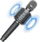 Bluetooth Karaoke Microphones for Kids & Adults, Wireless Rechargeable Mic with Built-in Stereo Speaker, Echo｜Duet Mode｜Recording｜Music Playback, Premium Leather Handle, Portable Storage Case - black
