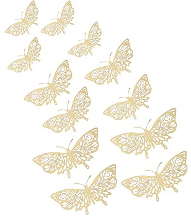 GARVALON 12stücke Schmetterlinge Wanddekoration Goldene Wandsticker Für Partys Und Festlichkeiten Wohnaccessoire Verbesserung Raumästhetik