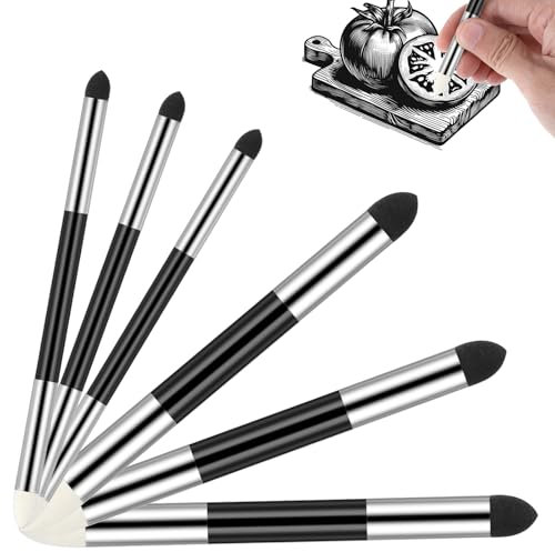 6 Pcs Blending Sponge Pen Artist Double Headed Washable Rubbing Sponge Brush Sketch Wipe Reusable Pastel Blending Stump Drawing for School Student Professional Sketch Lightening Highlight