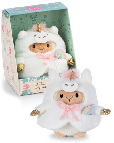 NICI Set Kuscheltier Schaf Wools 8cm mit Regenbogen & Einhornkostüm in Geschenkbox 8,5x6,5x10cm – weiß – Weiches mymochi Plüschtier, niedliches Kawaii Stofftier zum Kuscheln & Spielen – 62582