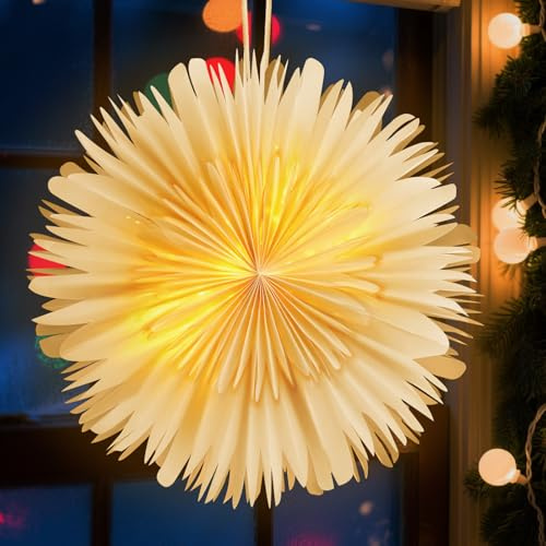 45CM Weihnachtsstern Beleuchtet, Papiersterne zum Aufhängen mit Beleuchtung, Faltstern Weihnachten, Hängende Papier Stern Dekoration, 3D Leuchtsterne Fenster für Weihnachten Fensterdeko