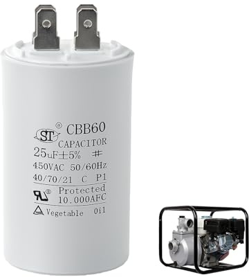 Condensateur CBB60 450V 25uF pour Moteur Électrique, Volet Roulant | Condensateur de Démarrage Microfarad 50/60Hz Dans Boîtier Plastique pour Pompe Piscine Ventilateur Lave-Linge Machine à Laver