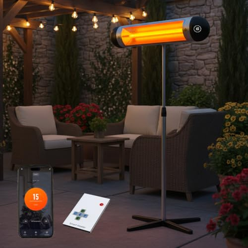 Rebonique 2500W Electric Patio Heater, 170cm Infrared Outdoor Heater, Patio Heaters Outdoor with App Control, Low Energy Heater for Garden, 10 Heat Levels, 8H Timer, LED Display (Black)