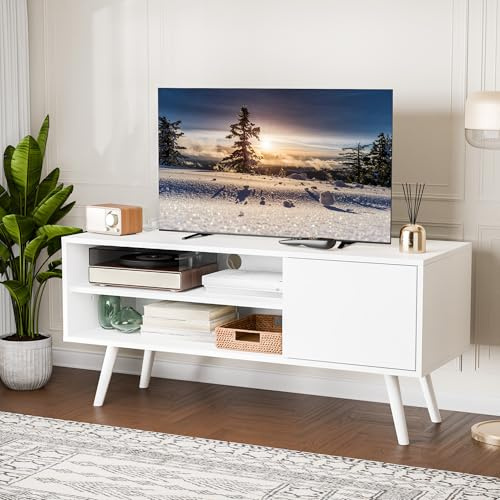 AUREUM OPAL Mobile TV per Televisori fino a 50 Pollici, 40×110×49,5 cm,Armadietto per TV ad 1 anta 40 cm, Ripiano Regolabile, per Camera da Letto, Soggiorno (Bianco)