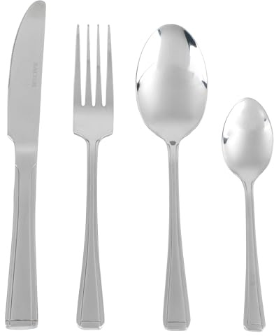 Salter COMBO-9347 Buxton 48 Piece Cutlery Set - Stainless Steel Service for 12 People, Tableware Including Forks, Knives, Teaspoons and Table Spoons, Dishwasher Safe Flatware, 15 Year Guarantee