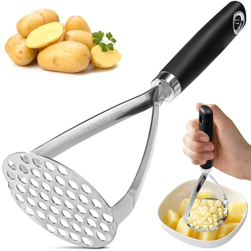 Kartoffelstampfer Edelstahl - Hochbelastbar & Lebensmittelecht, Mit Soft-Griff, Stampfer Küche Kartoffelpresse Spülmaschinengeeignet Für Kartoffelpüree, Gemüse, Obst, Marmelade Und Mehr