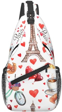 JBJGKHLP Love Paris Tower Fahrradtasche, Herzmuster, leicht, Cross-Brusttasche, Wandern, Pendeln, täglicher Gebrauch, diagonal
